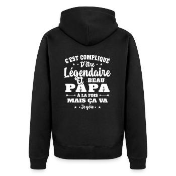 Légendaire et Beau Papa Cadeau Papa de l'année - Veste à capuche bio Premium Unisexe - noir - Dos - Nico (187cm)