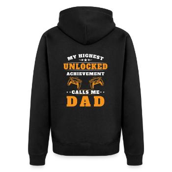 My highest unlocked success calls me dad - Unisex Premium Organic Zip Hoodie - black - Back - Nico (187cm)