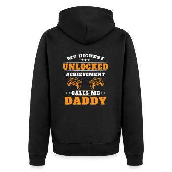 Meine höchste freigeschaltete Errungenschaft nennt mich Opa - Unisex Premium Bio Zip Hoodie - Schwarz - Hinten - Nico (187cm)