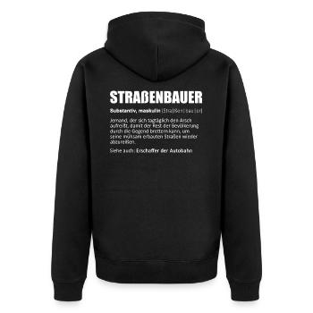Straßenbauer/Asphaltbauer/Straßenbau/Wörterbuch - Unisex Premium Bio Zip Hoodie - Schwarz - Hinten - Nico (187cm)