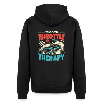 Wide Open Throttle - Therapy for Motorsport Fans - Unisex Premium Organic Zip Hoodie - black - Back - Nico (187cm)