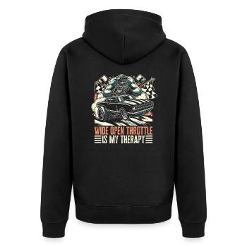 Wide Open Throttle - Therapy for Motorsport Fans - Unisex Premium Organic Zip Hoodie - black - Back - Nico (187cm)