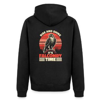 Rise And Shine It's Falconry Time - Falknerei - Unisex Premium Bio Zip Hoodie - Schwarz - Hinten - Nico (187cm)