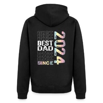 Bester Papa der Welt seit 2024 Vatertag - Unisex Premium Bio Zip Hoodie - Schwarz - Hinten - Nico (187cm)