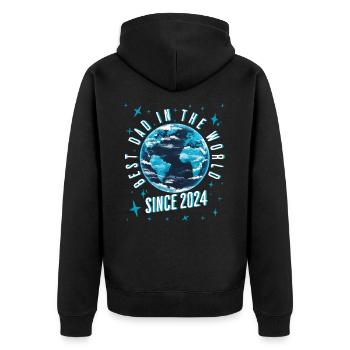 Bester Papa der Welt seit 2024 Geschenkidee - Unisex Premium Bio Zip Hoodie - Schwarz - Hinten - Nico (187cm)