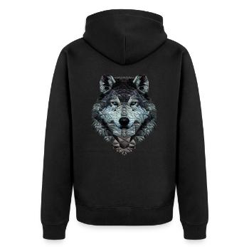 Wolf Kopf Polygon design ( Wolf fan Geschenk ) - Unisex Premium Bio Zip Hoodie - Schwarz - Hinten - Nico (187cm)