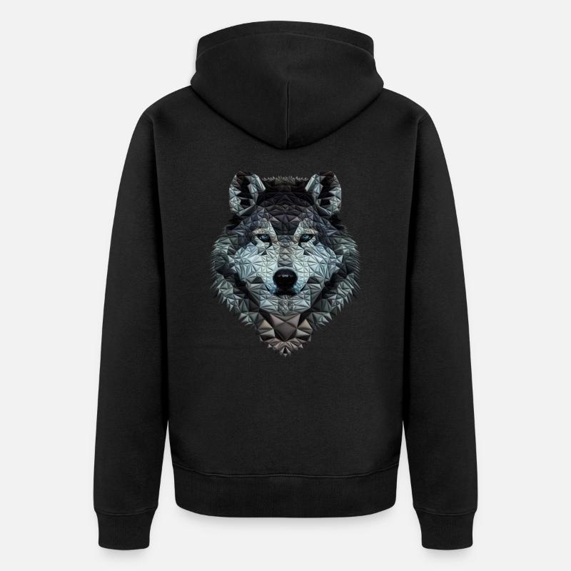 Wolf Kopf Polygon design ( Wolf fan Geschenk ) - Unisex Premium Bio Zip Hoodie - Schwarz