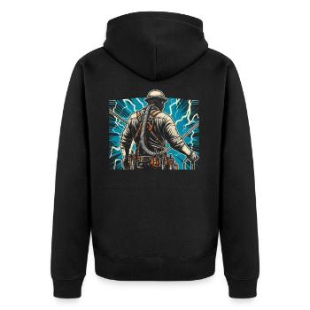Elektriker am Mast - Starkstrom-Profi - Unisex Premium Bio Zip Hoodie - Schwarz - Hinten - Nico (187cm)