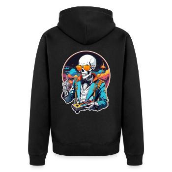 Retro Gamer Skelett mit Controller Konsolenspiele - Unisex Premium Bio Zip Hoodie - Schwarz - Hinten - Nico (187cm)