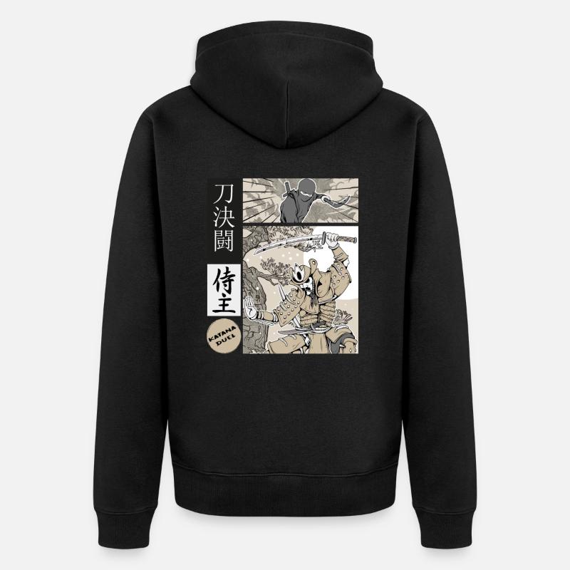 samurai katana Duell vs ninja - Unisex Premium Bio Zip Hoodie - Schwarz