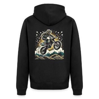 Retro Motocross Gift - Vintage Dirt Bike - Unisex Premium Organic Zip Hoodie - black - Back - Nico (187cm)