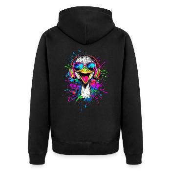 Strauss Vogel Kopfhörer Popart Emu Musik DJ Strauß - Unisex Premium Bio Zip Hoodie - Schwarz - Hinten - Nico (187cm)