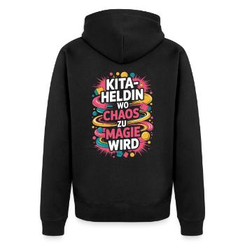 Daycare Heroine Where Chaos Becomes Magic Kindergarten Teacher - Unisex Premium Organic Zip Hoodie - black - Back - Nico (187cm)