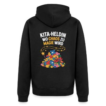 Daycare Heroine Where Chaos Becomes Magic Kindergarten Teacher - Unisex Premium Organic Zip Hoodie - black - Back - Nico (187cm)