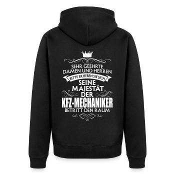 KFZ-MECHANIKER - Unisex Premium Bio Zip Hoodie - Schwarz - Hinten - Nico (187cm)