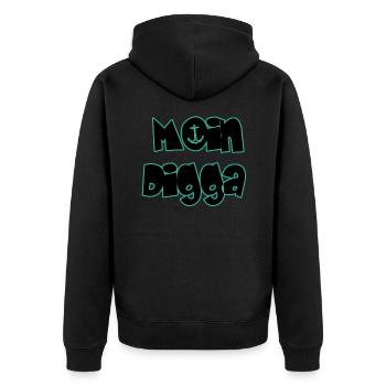 Moin Digga - Unisex Premium Bio Zip Hoodie - Schwarz - Hinten - Nico (187cm)