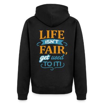 Das Leben ist nicht fair - Unisex Premium Bio Zip Hoodie - Schwarz - Hinten - Nico (187cm)