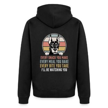 Dobermann Every Snack you make - Unisex Premium Bio Zip Hoodie - Schwarz - Hinten - Nico (187cm)