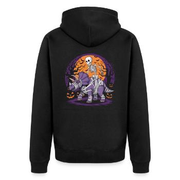 Skelett reitet einen Dinosaurier an Halloween - Unisex Premium Bio Zip Hoodie - Schwarz - Hinten - Nico (187cm)