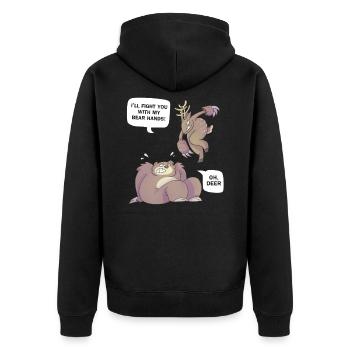 Ich werde dich mit meinen Bärenhänden bekämpfen, oh Hirsch, lustig - Unisex Premium Bio Zip Hoodie - Schwarz - Hinten - Nico (187cm)