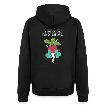 Végétalien drôle, tu as l'air radieux, amour-propre, nourriture - Veste à capuche bio Premium Unisexe - noir - Dos - Nico (187cm)