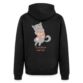 Ich liebe Speck und Katzen Kitty Lover Geschenk - Unisex Premium Bio Zip Hoodie - Schwarz - Hinten - Nico (187cm)