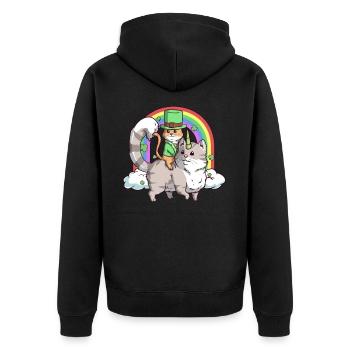 St. Patrick Cat Riding Caticorn für Cat und - Unisex Premium Bio Zip Hoodie - Schwarz - Hinten - Nico (187cm)