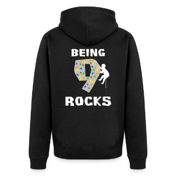 Being 9 Rocks - Rock Climbing 9th Birthday Gift - Unisex Premium Organic Zip Hoodie - black - Back - Nico (187cm)