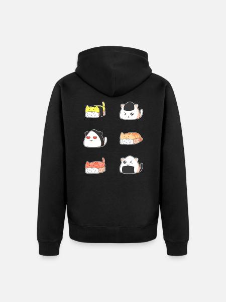Kawaii Sushi Cat - Unisex Premium Organic Zip Hoodie - black