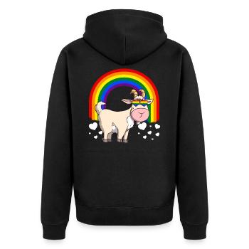 Gay Pride Goat LGBTQ Rainbow - Unisex Premium Organic Zip Hoodie - black - Back - Nico (187cm)