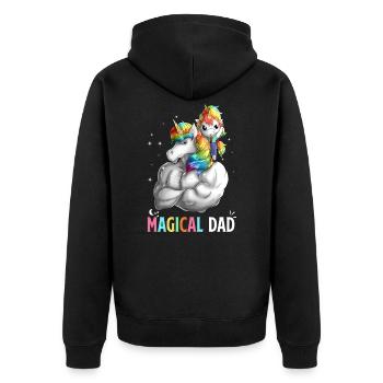 Magical Dad - Unicorn Papa - Unisex Premium Organic Zip Hoodie - black - Back - Nico (187cm)