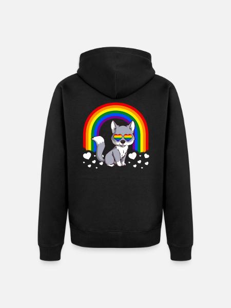 Gay Pride Rainbow Wolf LGBT - Unisex Premium Organic Zip Hoodie - black