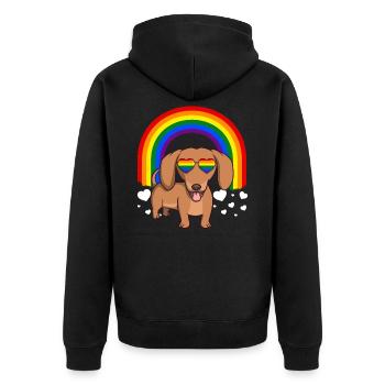 Homosexuell Stolz Dackel Hund LGBT Regenbogen - Unisex Premium Bio Zip Hoodie - Schwarz - Hinten - Nico (187cm)