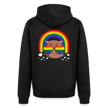 LGBT Rainbow Gay Pride Owl - Unisex Premium Organic Zip Hoodie - black - Back - Nico (187cm)