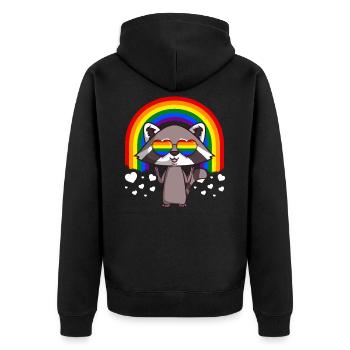 Waschbär Homosexuell Stolz LGBT Regenbogen - Unisex Premium Bio Zip Hoodie - Schwarz - Hinten - Nico (187cm)