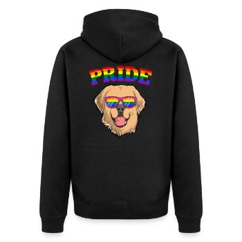 Gay Pride Golden Retriever Dog with LGBT Rainbow - Unisex Premium Organic Zip Hoodie - black - Back - Nico (187cm)