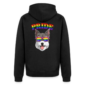 Gay Pride Schnauzer Hund mit LGBT Regenbogen - Unisex Premium Bio Zip Hoodie - Schwarz - Hinten - Nico (187cm)