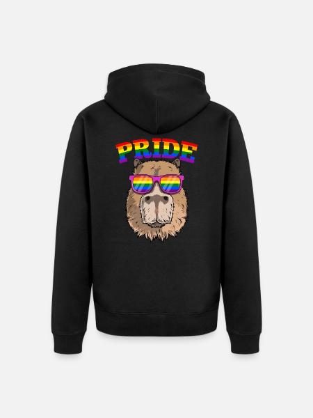 Gay Pride Capybara met LGBT Rainbow zonnebril - Uniseks Premium bio ziphoodie - zwart