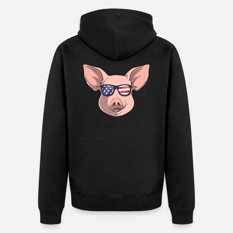 Cochon patriotique Merica drapeau américain - Veste à capuche bio Premium Unisexe - noir