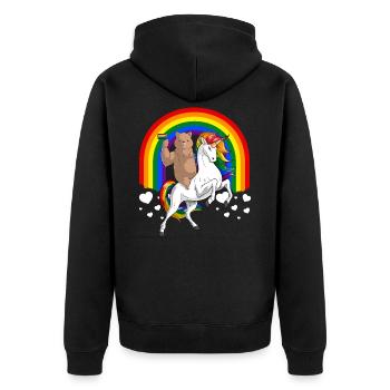 LGBT Mignon Ours Brun Chevauchant Licorne Gay Pride - Veste à capuche bio Premium Unisexe - noir - Dos - Nico (187cm)