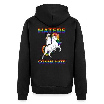LGBT Gay Pride Sheep Riding Unicorn Haters Gonna - Unisex Premium Organic Zip Hoodie - black - Back - Nico (187cm)
