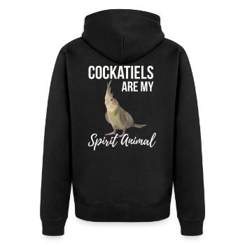 Nymphensittiche sind mein Geisttier - Unisex Premium Bio Zip Hoodie - Schwarz - Hinten - Nico (187cm)