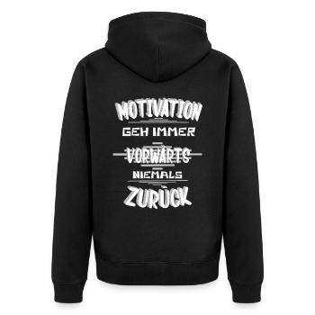 Motivation geh Vorwärts - Unisex Premium Bio Zip Hoodie - Schwarz - Hinten - Nico (187cm)