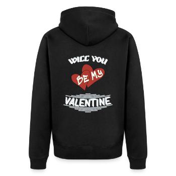 Will you be my valentine - Unisex Premium Bio Zip Hoodie - Schwarz - Hinten - Nico (187cm)