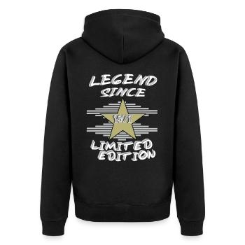 LEGEND SINCE 1971, wahre Legenden - Unisex Premium Bio Zip Hoodie - Schwarz - Hinten - Nico (187cm)