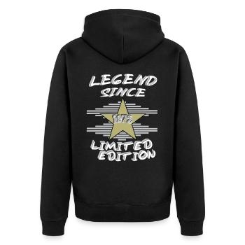 LEGEND SINCE 1972, wahre Legenden - Unisex Premium Bio Zip Hoodie - Schwarz - Hinten - Nico (187cm)