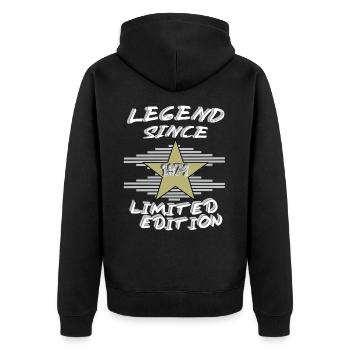 LEGEND SINCE 1974, wahre Legenden - Unisex Premium Bio Zip Hoodie - Schwarz - Hinten - Nico (187cm)