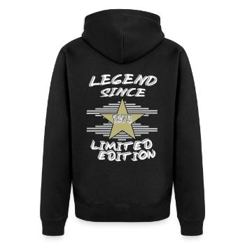 LEGEND SINCE 1975, wahre Legenden - Unisex Premium Bio Zip Hoodie - Schwarz - Hinten - Nico (187cm)