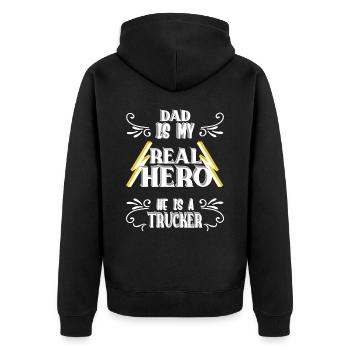 Papa mon vrai héros, camionneur, fierté, cadeau, - Veste à capuche bio Premium Unisexe - noir - Dos - Nico (187cm)
