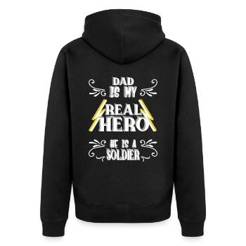 Papa mon vrai héros, soldat, fierté, cadeau, - Veste à capuche bio Premium Unisexe - noir - Dos - Nico (187cm)